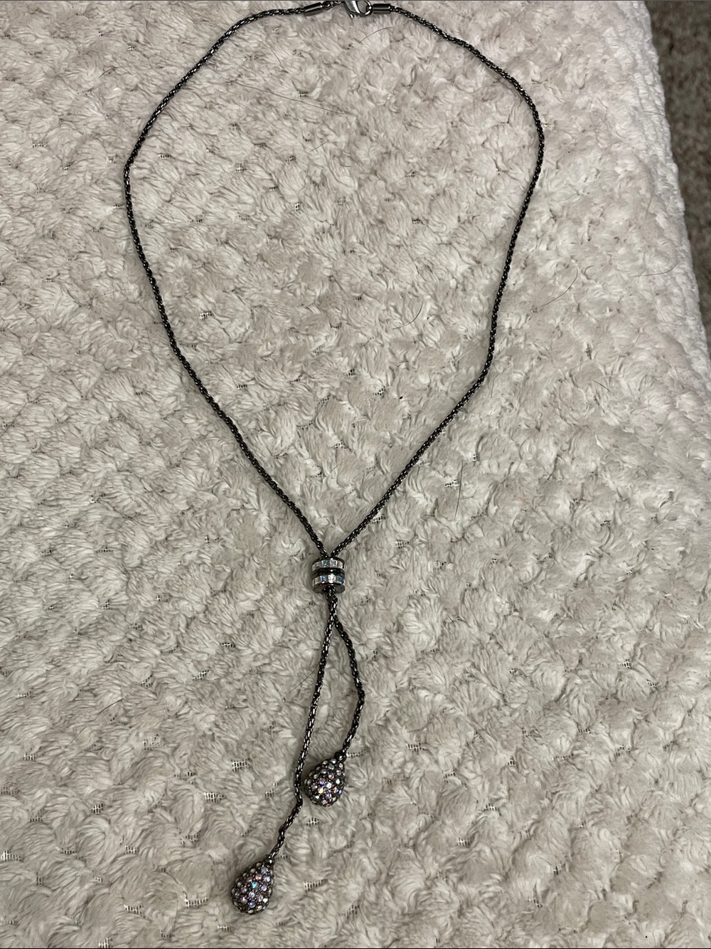 Vintage Gunmetal Lariat Necklace with Swavorski Crystal Accents